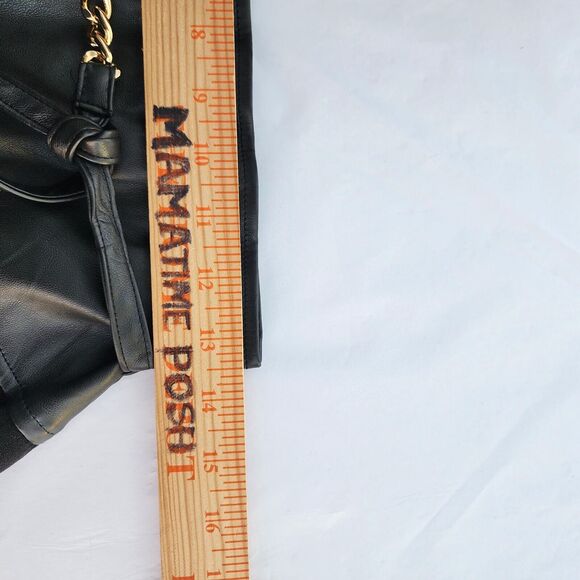 H Halston Women's Faux-Leather-Trim Chain-Belt Pants size XS NWT Black Straight - Picture 7 of 9